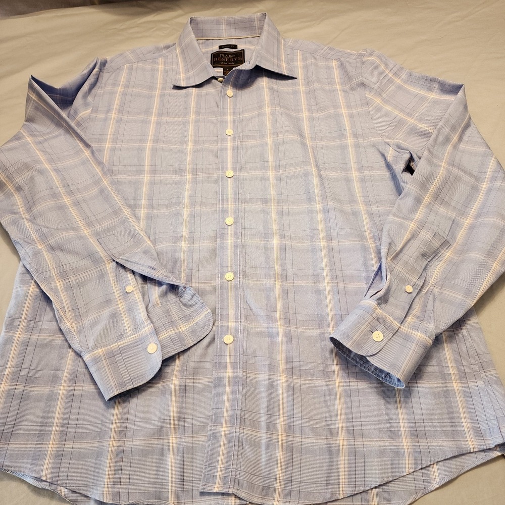 Joseph A Bank Mens Reserve Dress Shirt Button Up Size Lg Blue Plaid